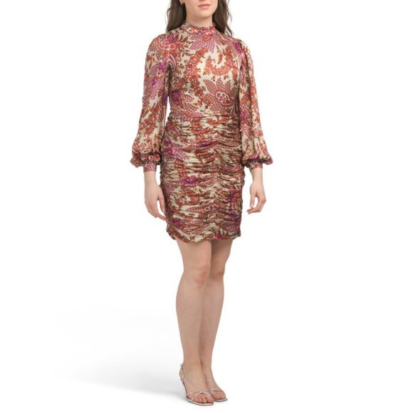 KOBI HALPERIN Natural Multi Elizabeth Long Sleeve Mini Dress